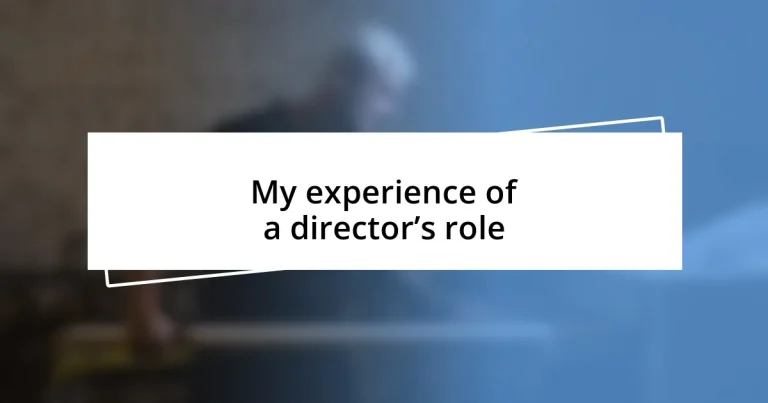 My experience of a director’s role