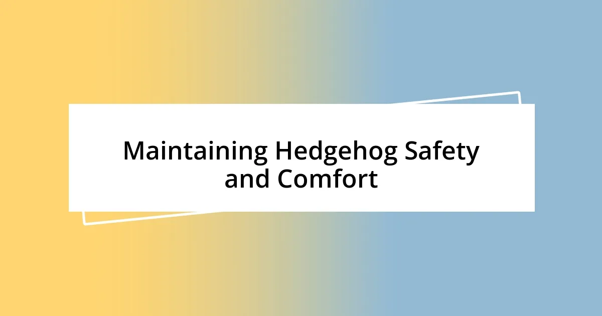 Maintaining Hedgehog Safety and Comfort