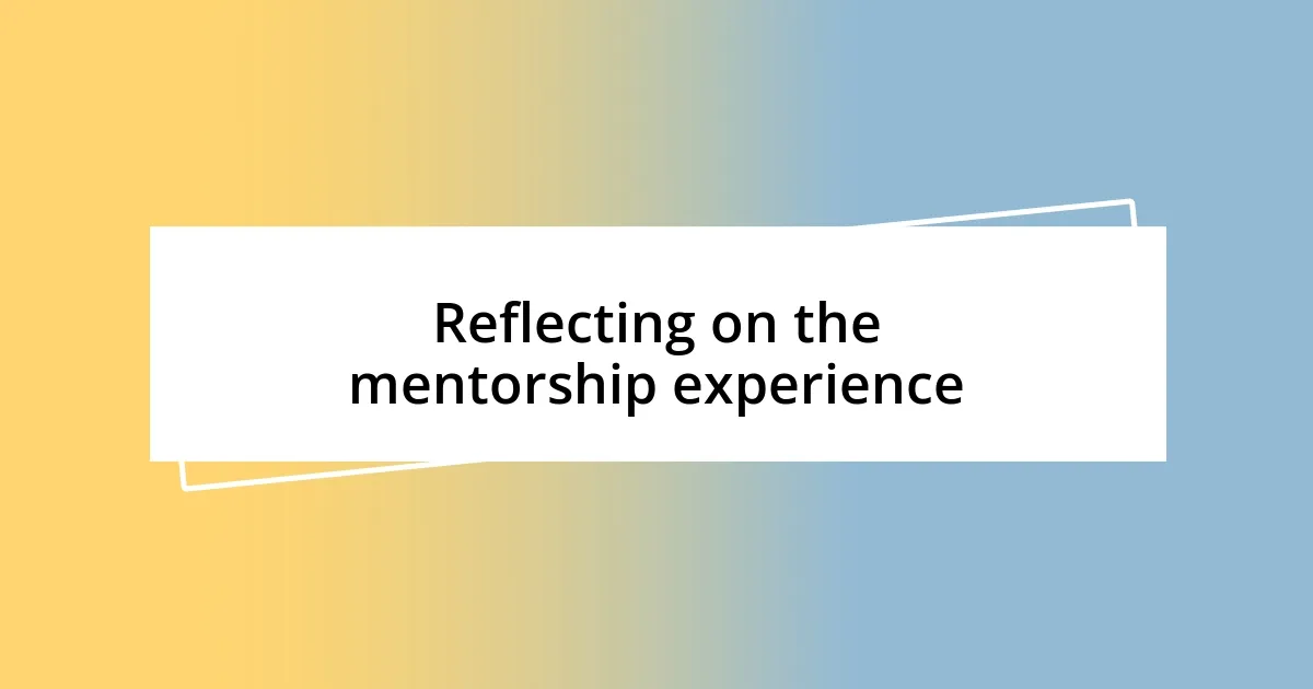 Reflecting on the mentorship experience